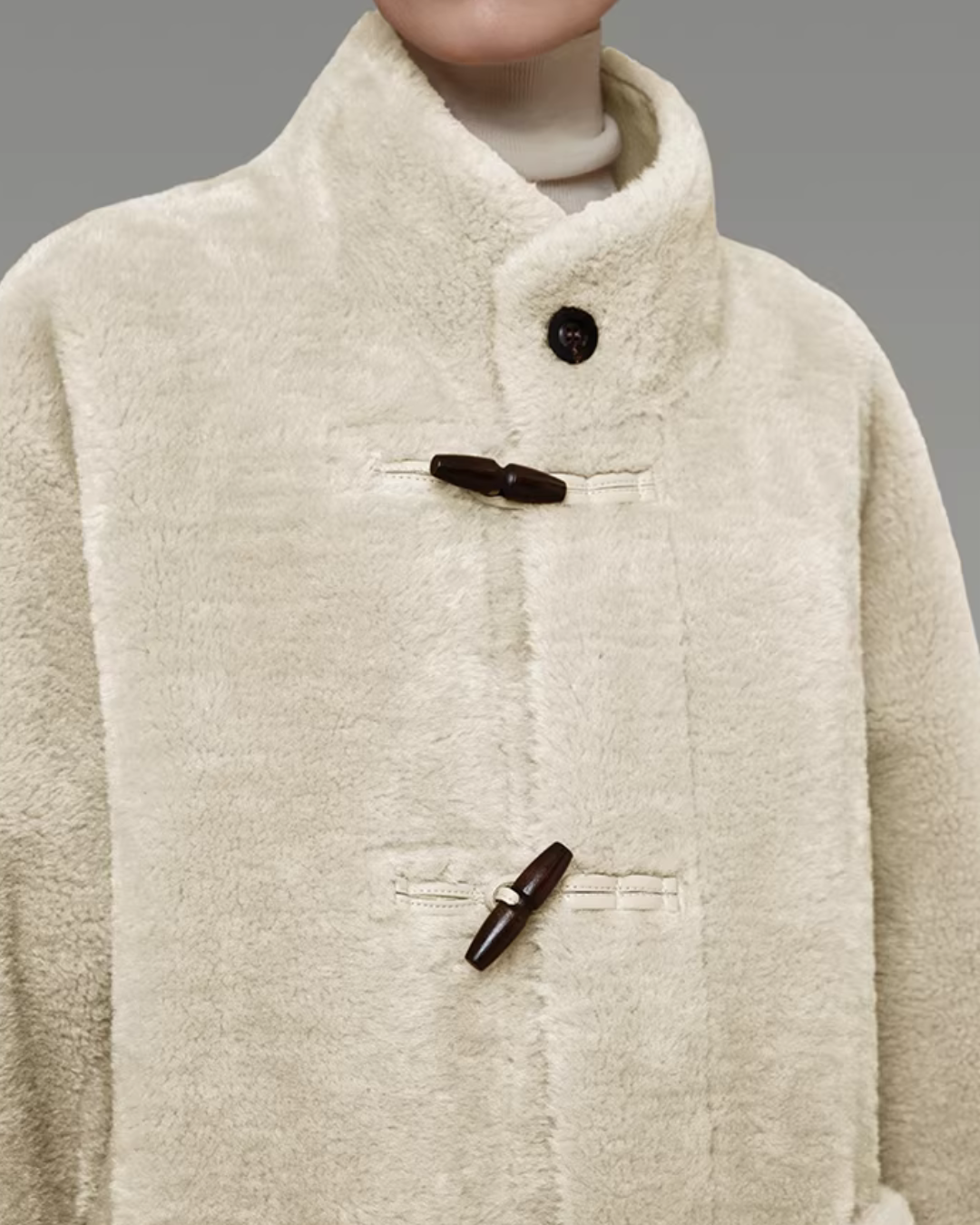 Stand Collar Toggle Fur Coat UNS0002