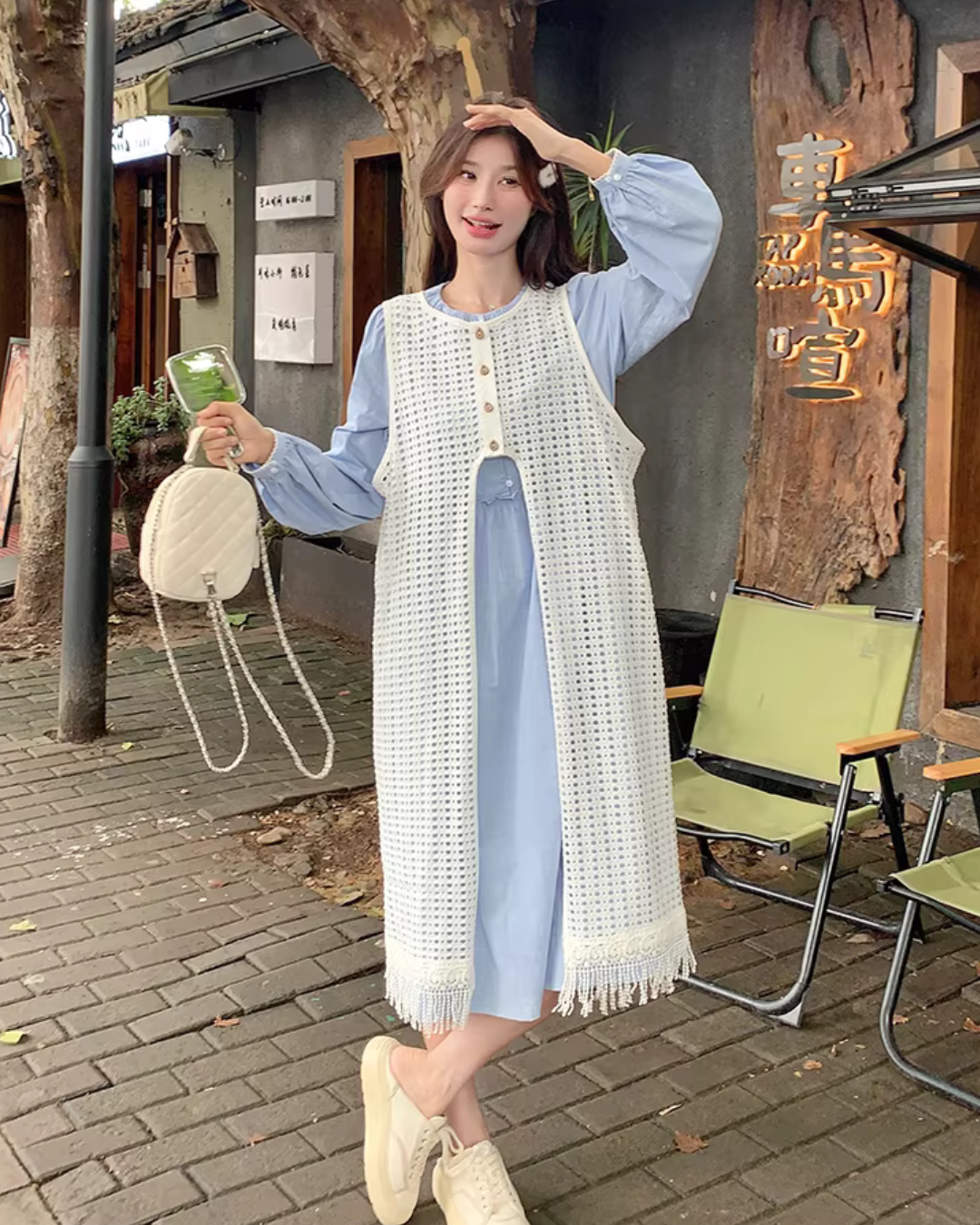 Shirt Dress / Knit Long Vest QAZ0086