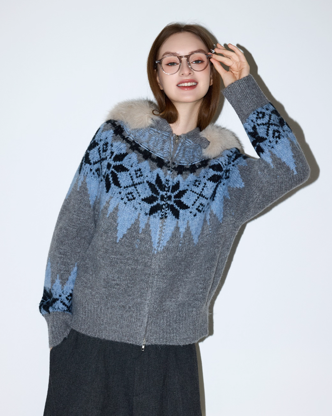 Fur Collar Nordic Knit Jacket MDB0005