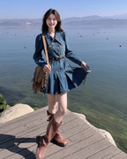 Big Collar Pleated Denim Dress QAZ0026