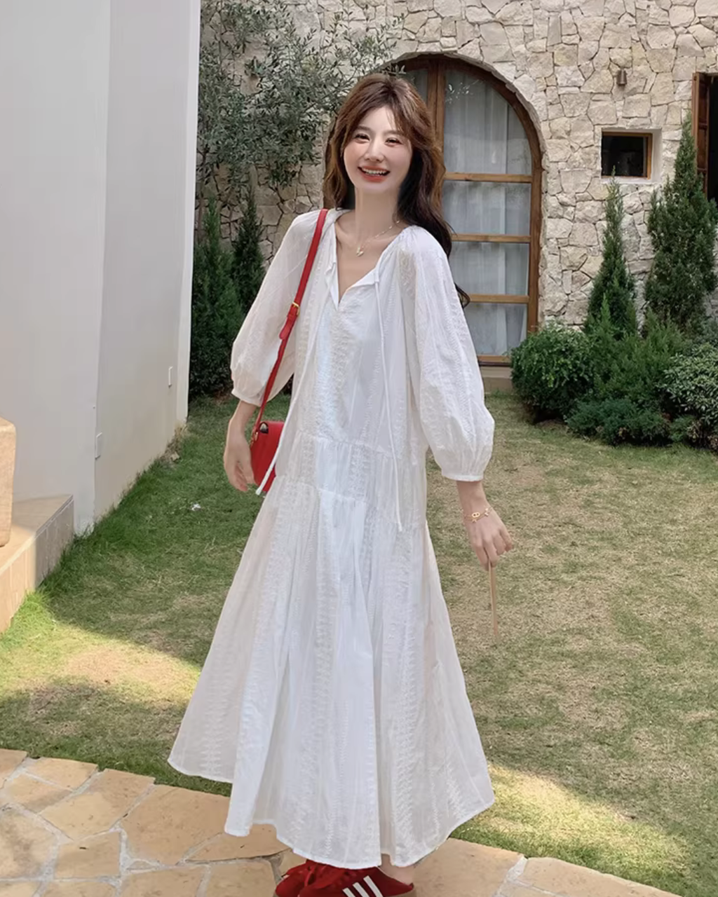 Cotton Voile Gather Dress QAZ0066
