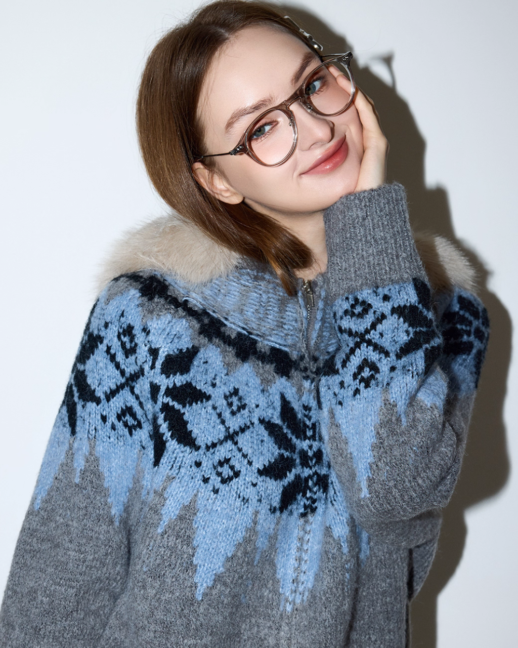 Fur Collar Nordic Knit Jacket MDB0005