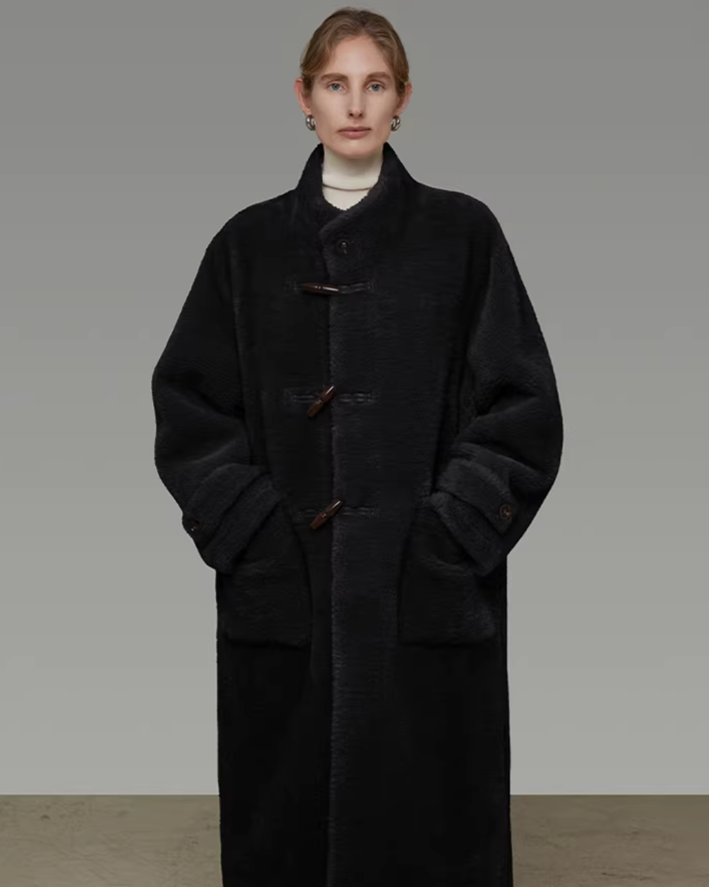 Stand Collar Toggle Fur Coat UNS0002