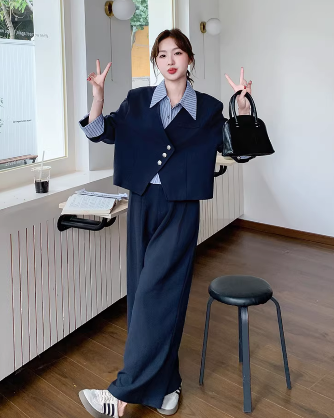 Striped Patchwork Jacket / Wide Pants QAZ0020