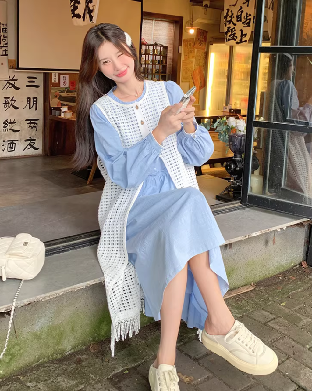 Shirt Dress / Knit Long Vest QAZ0086
