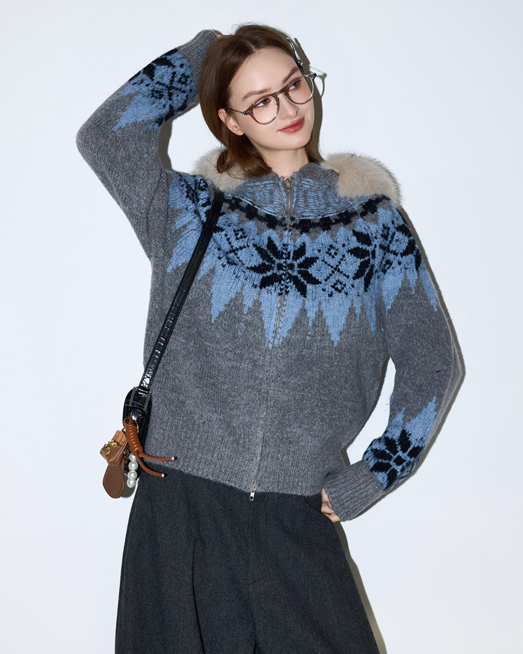 Fur Collar Nordic Knit Jacket MDB0005