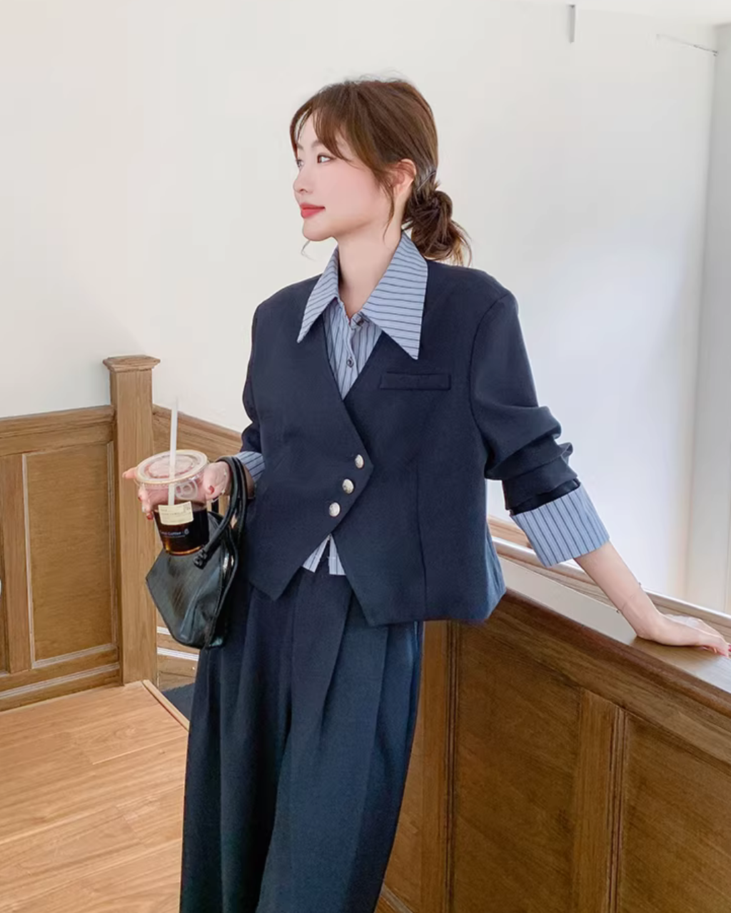 Striped Patchwork Jacket / Wide Pants QAZ0020
