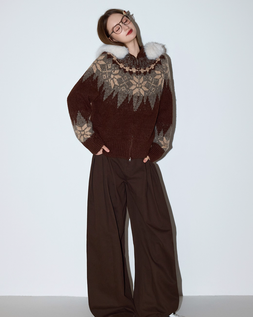 Fur Collar Nordic Knit Jacket MDB0005