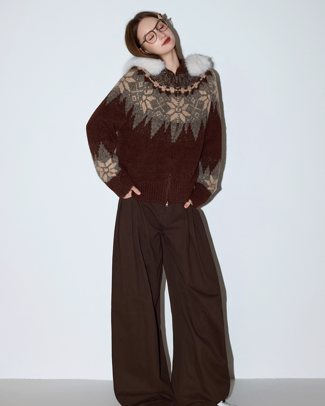 Fur Collar Nordic Knit Jacket MDB0005