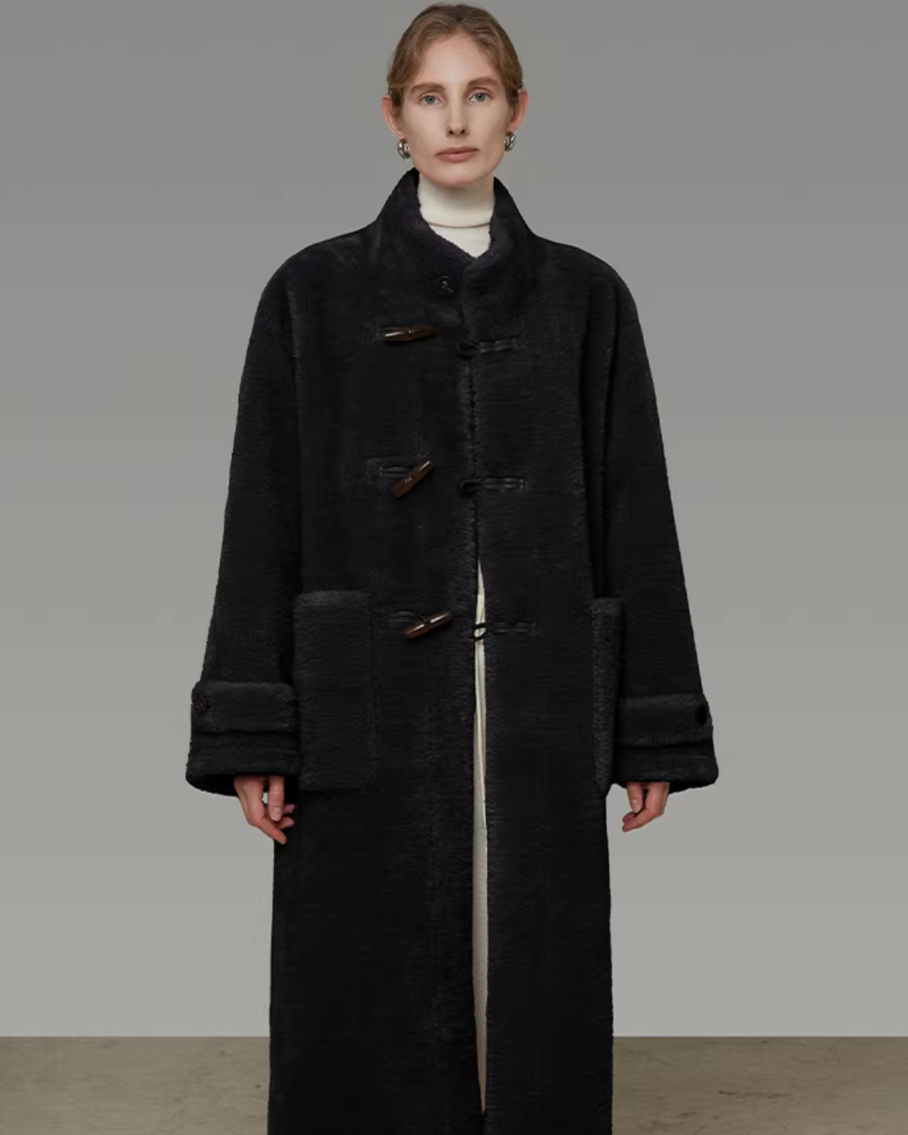 Stand Collar Toggle Fur Coat UNS0002