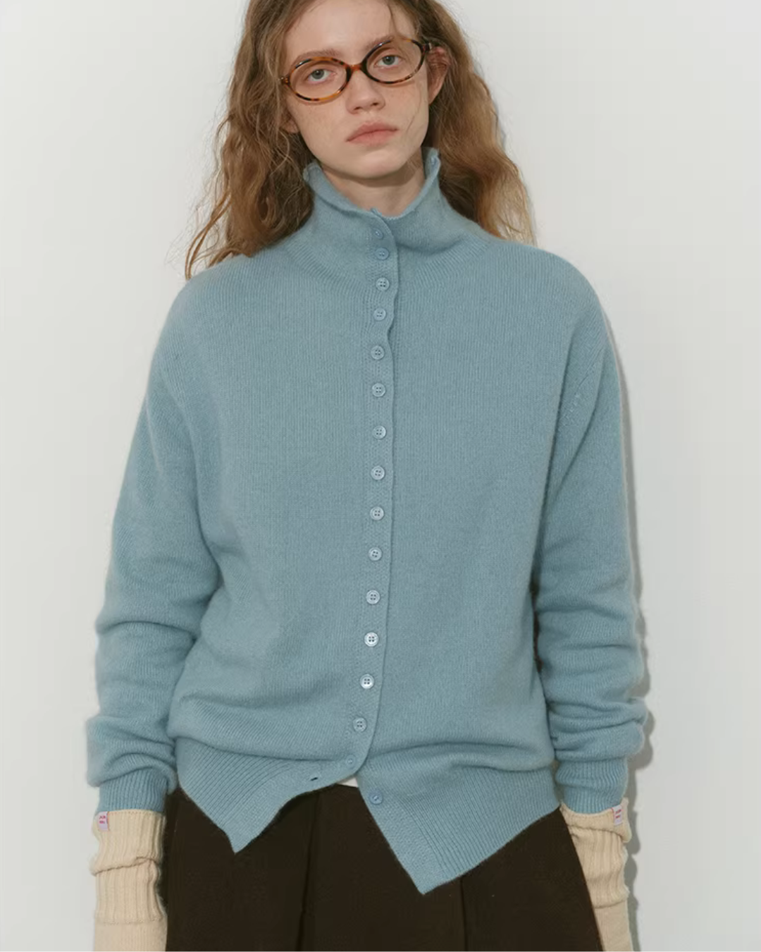 Wool Half-Turtleneck Knit Cardigan RLZ0013