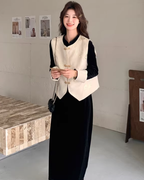 Velvet Long Dress / Oriental Embroidered Vest QAZ0064