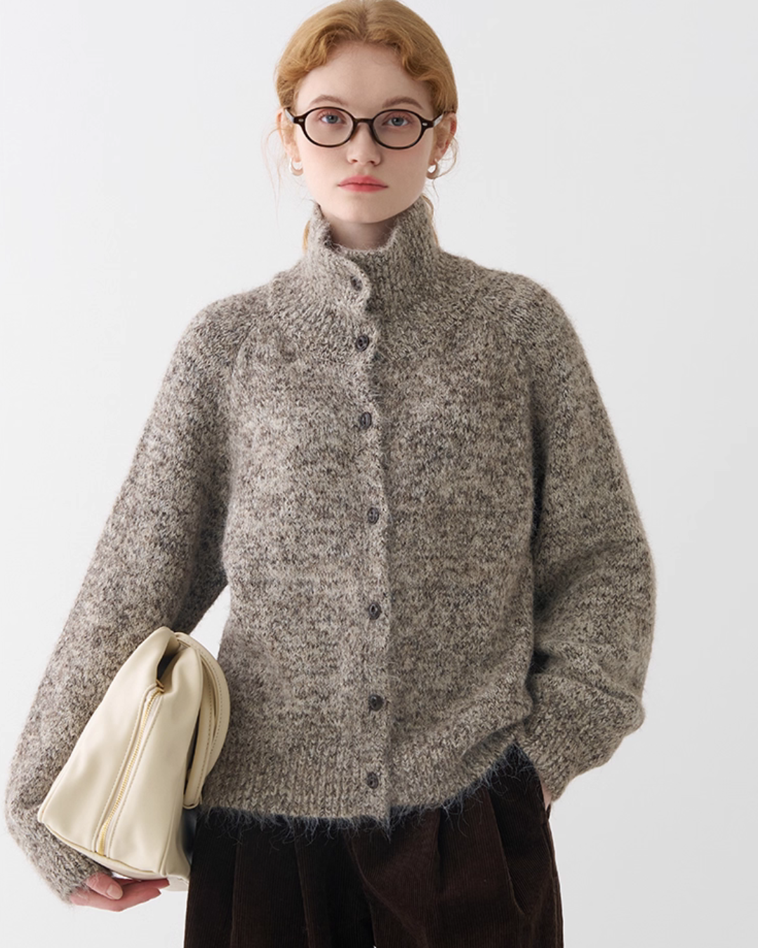 Stand Collar Knit Cardigan JIU0001