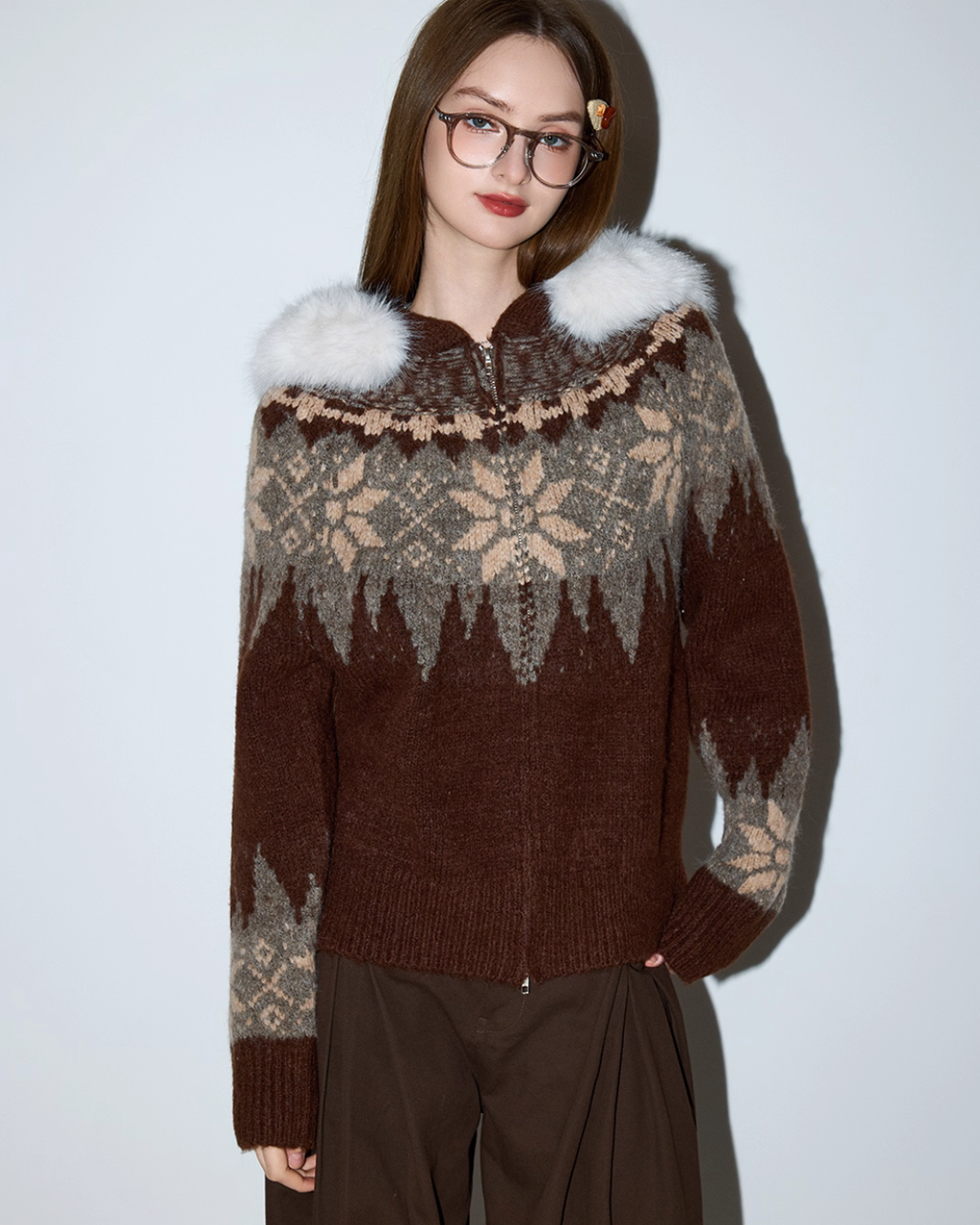 Fur Collar Nordic Knit Jacket MDB0005