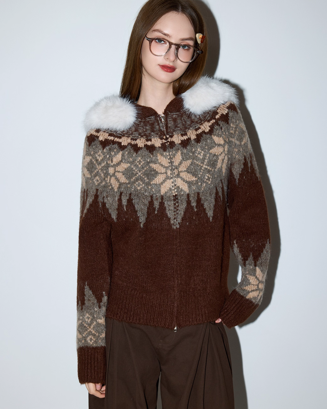 Fur Collar Nordic Knit Jacket MDB0005