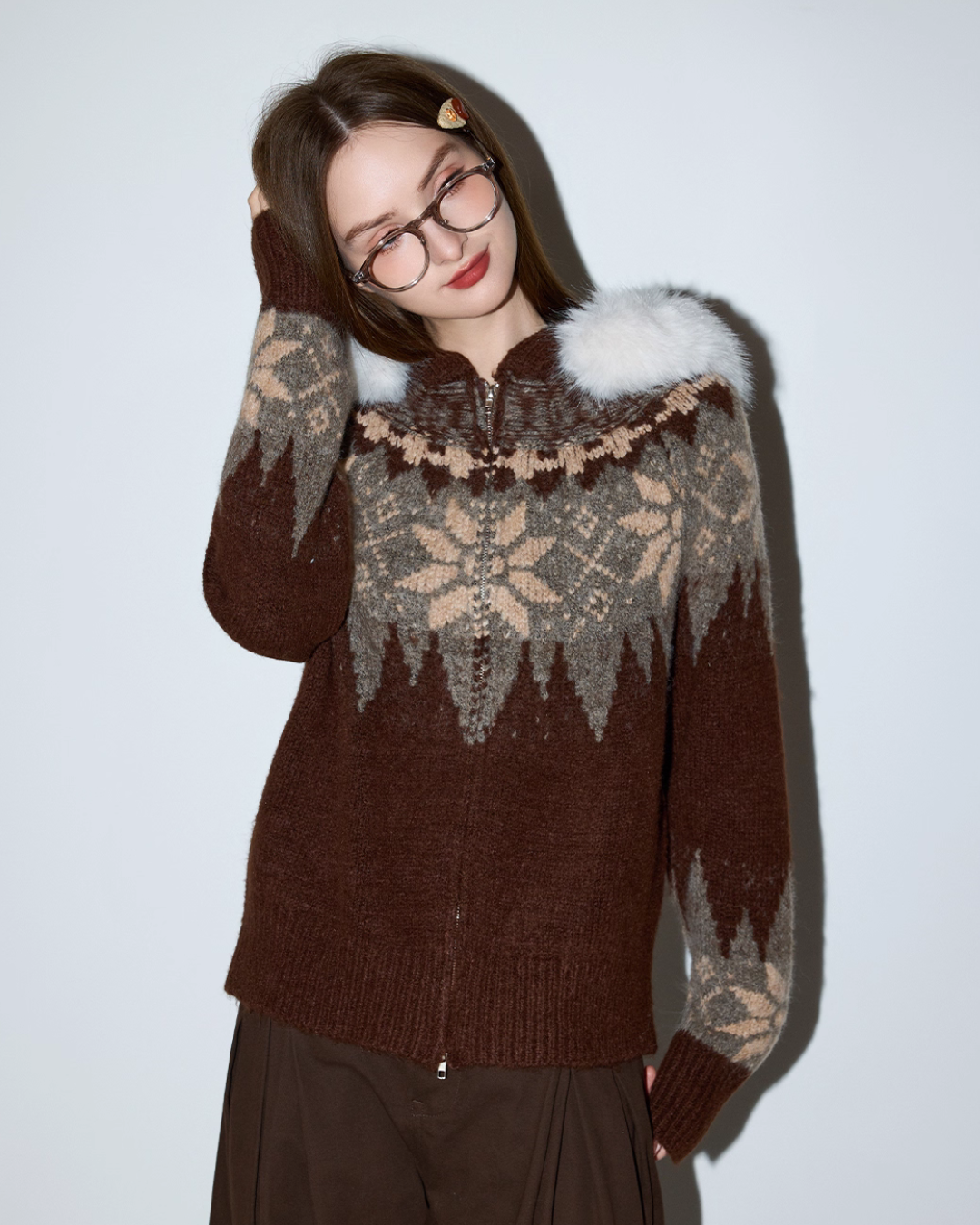 Fur Collar Nordic Knit Jacket MDB0005