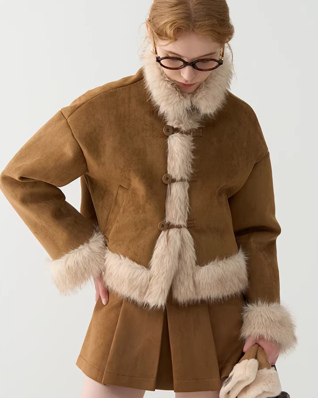 High-Neck Suede Mustang Coat JIU0027