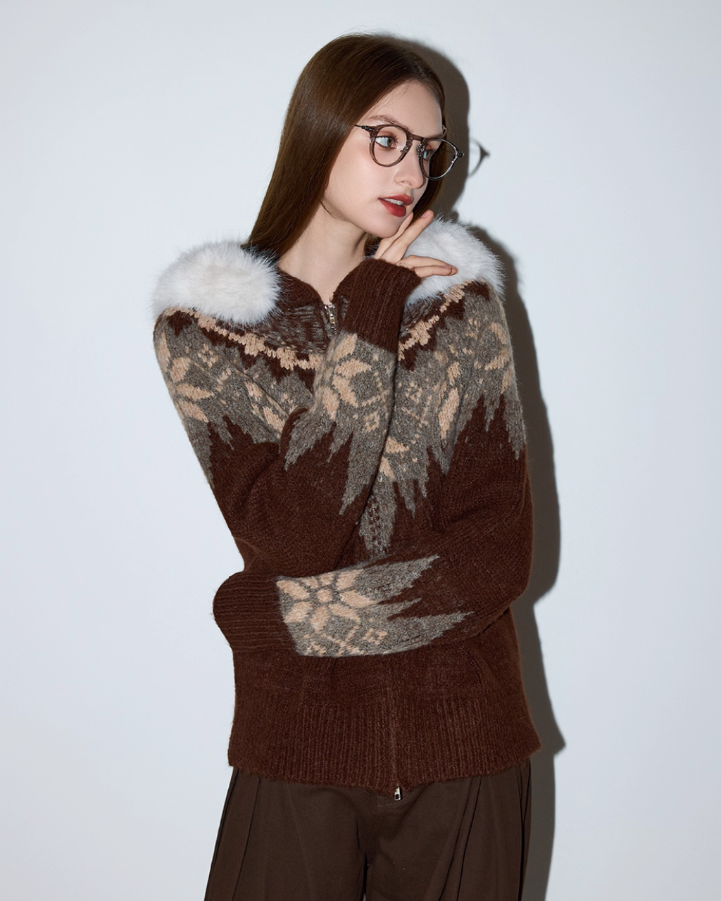 Fur Collar Nordic Knit Jacket MDB0005