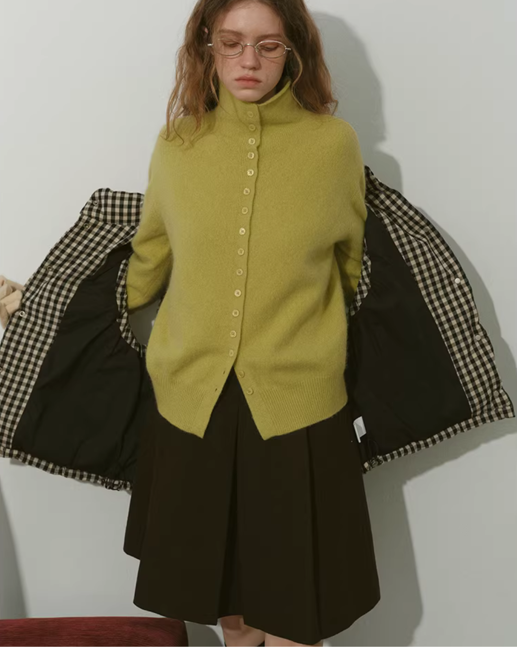 Wool Half-Turtleneck Knit Cardigan RLZ0013