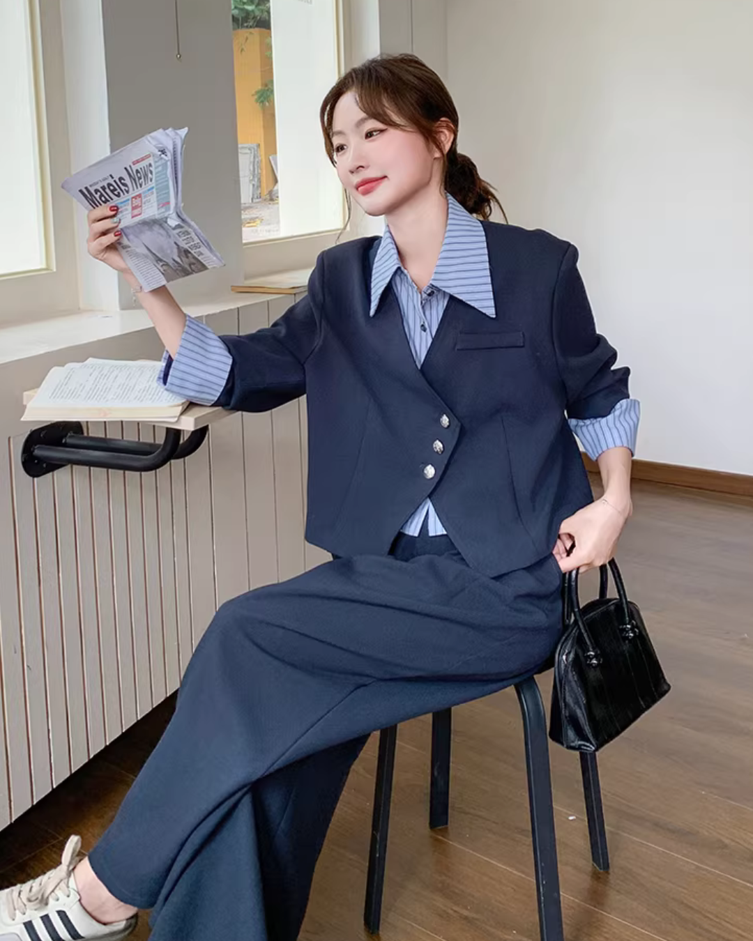 Striped Patchwork Jacket / Wide Pants QAZ0020
