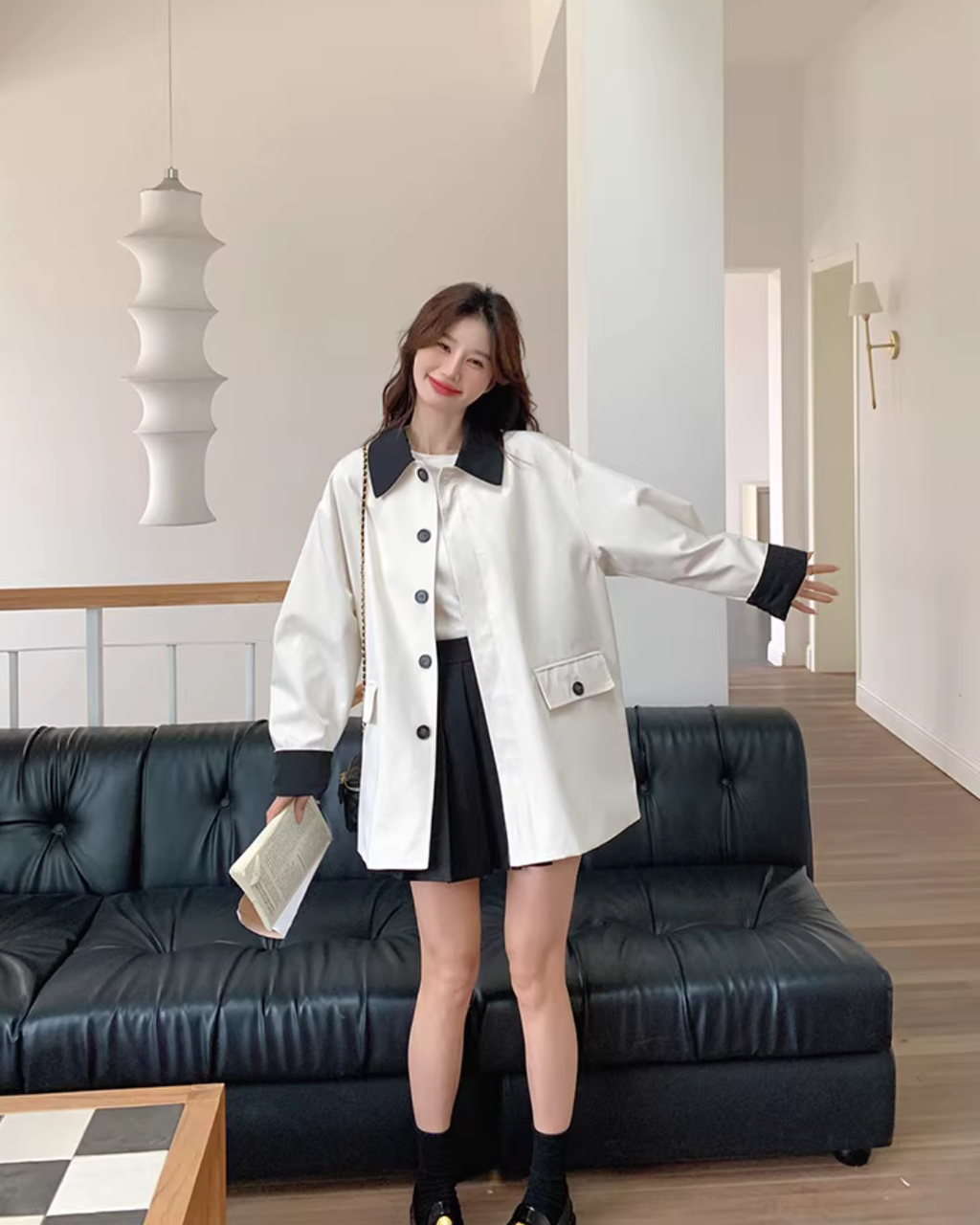 Bicolor Stylish Trench Coat QAZ0027