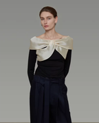 Satin Panel Off-Shoulder Knit UNS0037