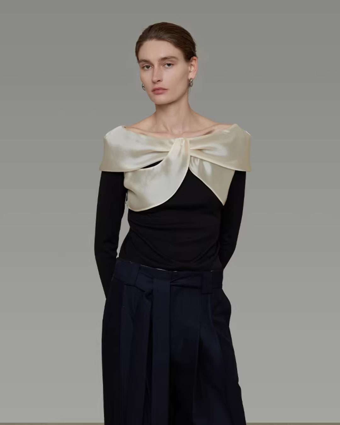 Satin Panel Off-Shoulder Knit UNS0037