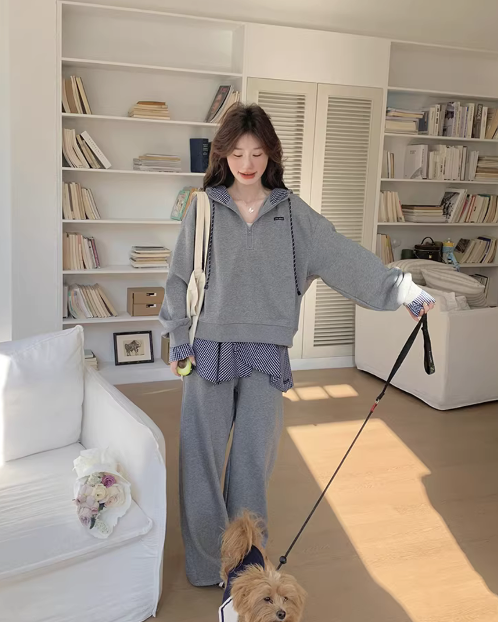 Gingham Check Half-Zip Hoodie / Wide Pants QAZ0065