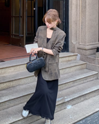 Bleached Effect Suit Jacket / Black Fringed Dress QAZ0004