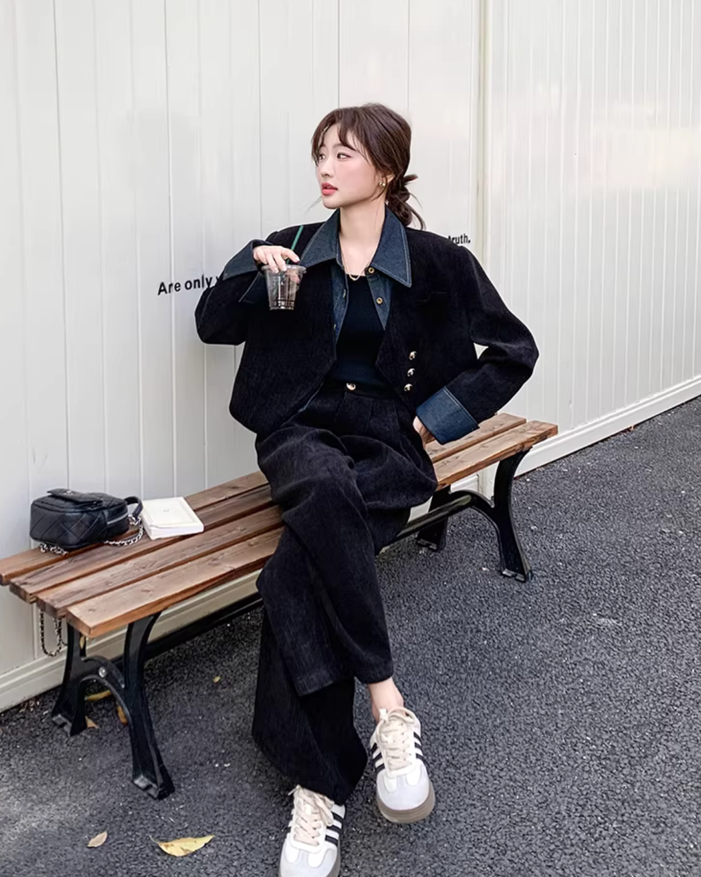 Denim Layered Style Jacket / Wide Pants QAZ0003