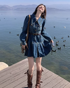 Big Collar Pleated Denim Dress QAZ0026