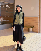 Mock Neck Dress / Tweed Gilet Tweed Vest QAZ0007