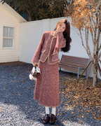 Red Wool Tweed Jacket / Long Skirt QAZ0046
