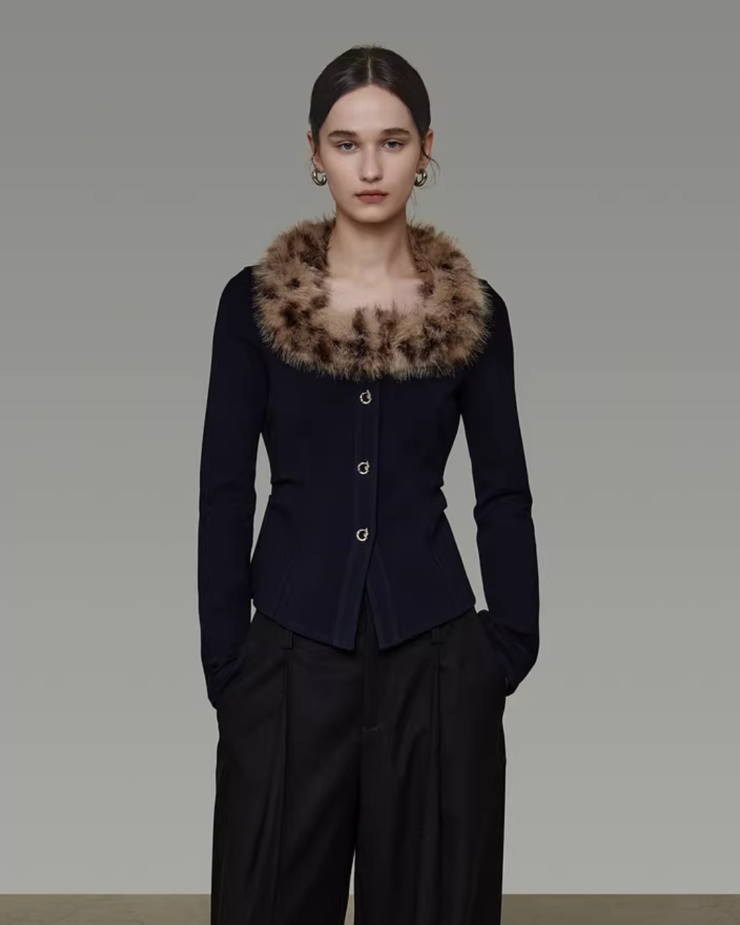 Fur Collar Slim Short Top UNS0040