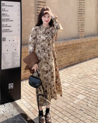 Retro Floral Long Dress / Suede Style Vest QAZ0053