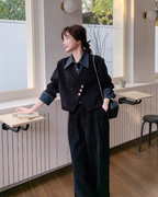 Denim Shirt Layered Style Jacket / Wide Pants QAZ0088