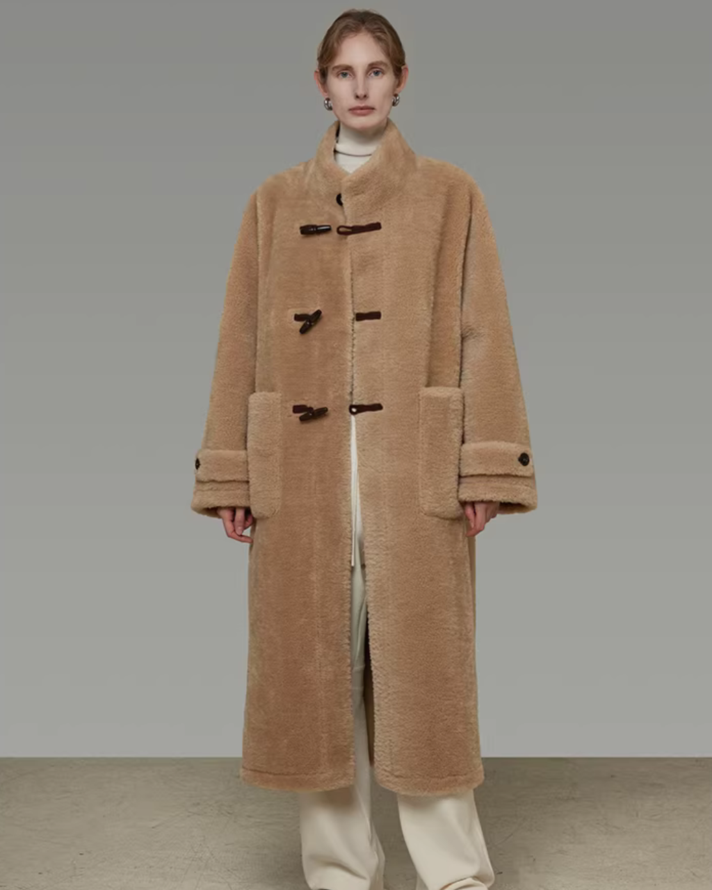 Stand Collar Toggle Fur Coat UNS0002