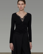 V-Neck Lace Slim Knit UNS0016