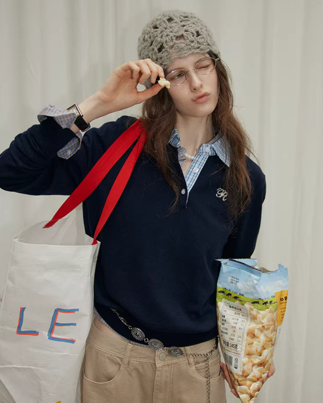 Shirt-Layered Style Knit Top RLZ0008