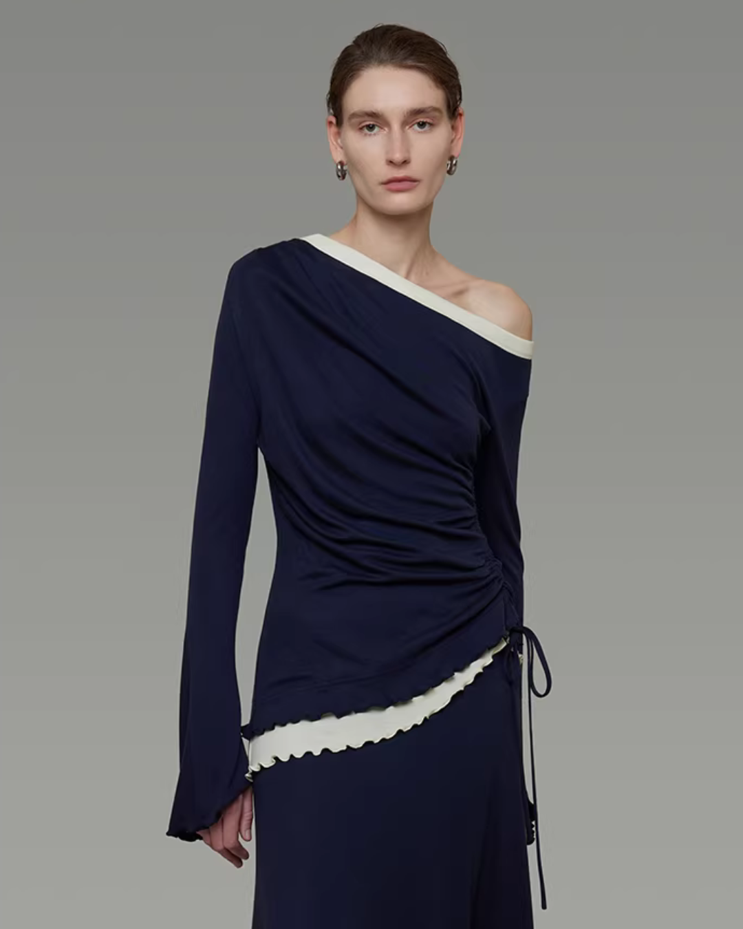 One-Shoulder Knit Top / Casual Pants / Draped Skirt UNS0023