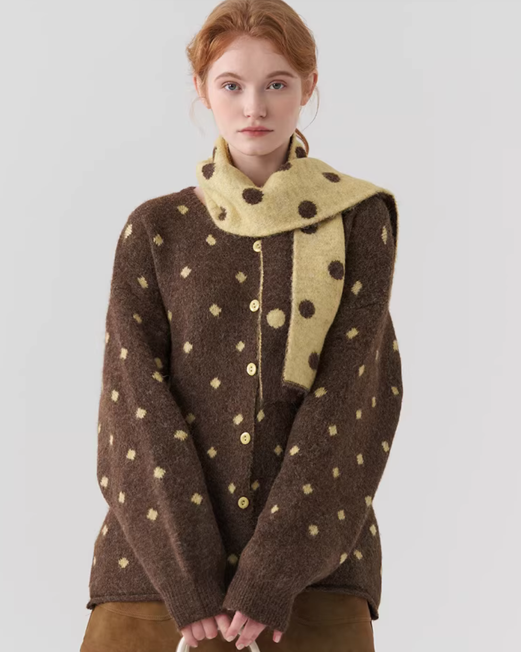 Polka Dot Knit Top with Scarf JIU0051