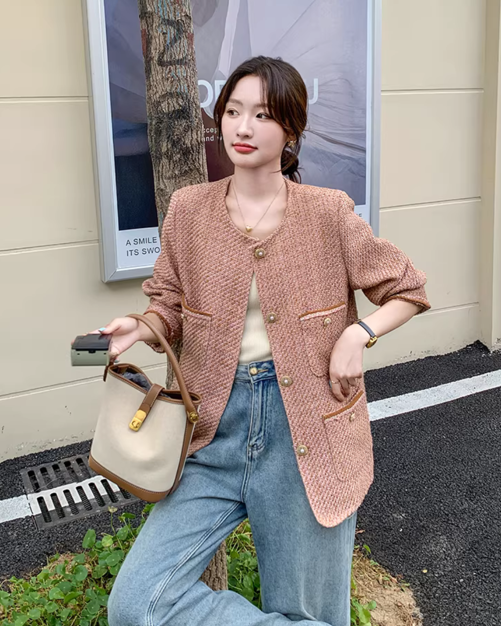 Retro Pink Tweed Jacket QAZ0011