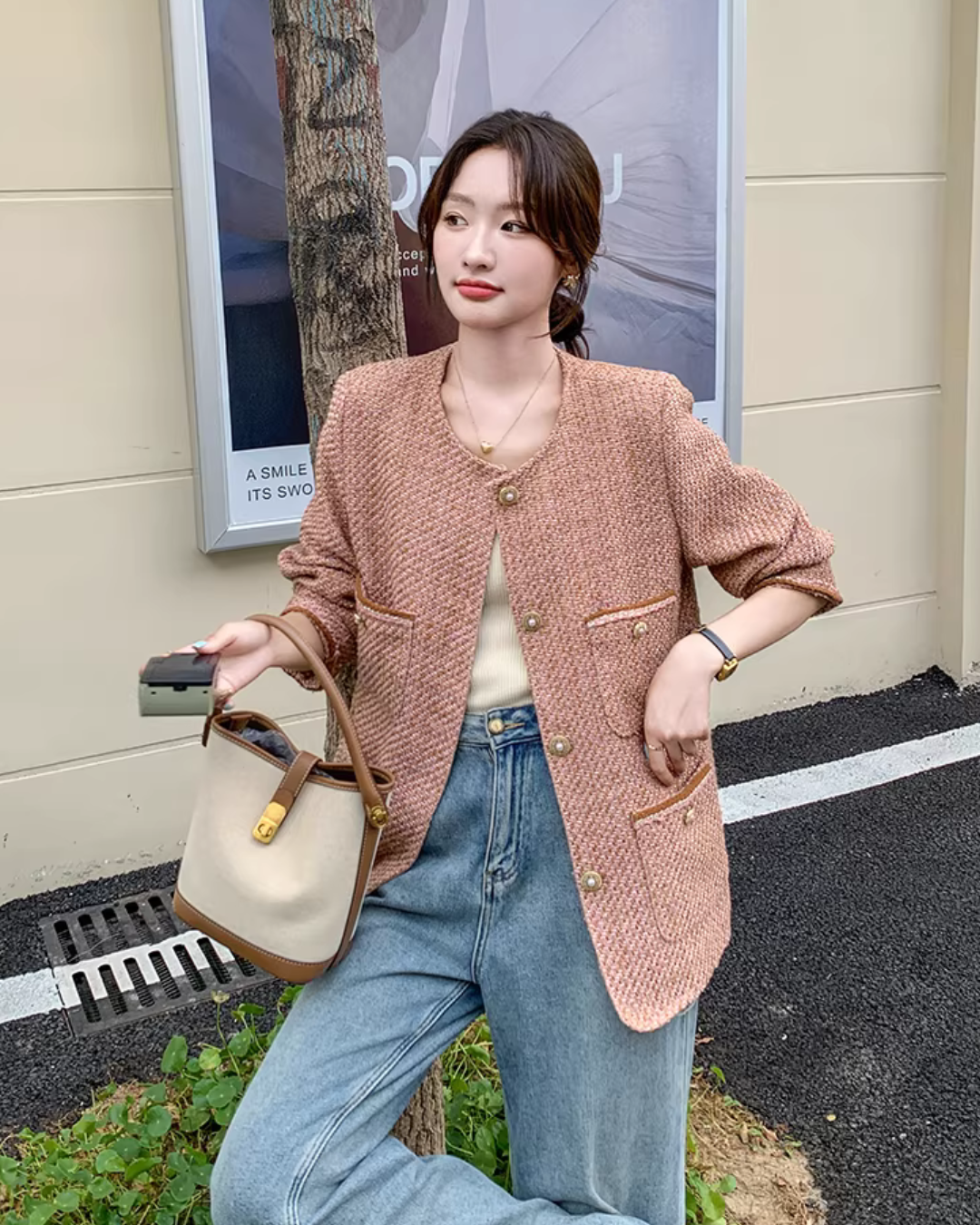 Retro Pink Tweed Jacket QAZ0011