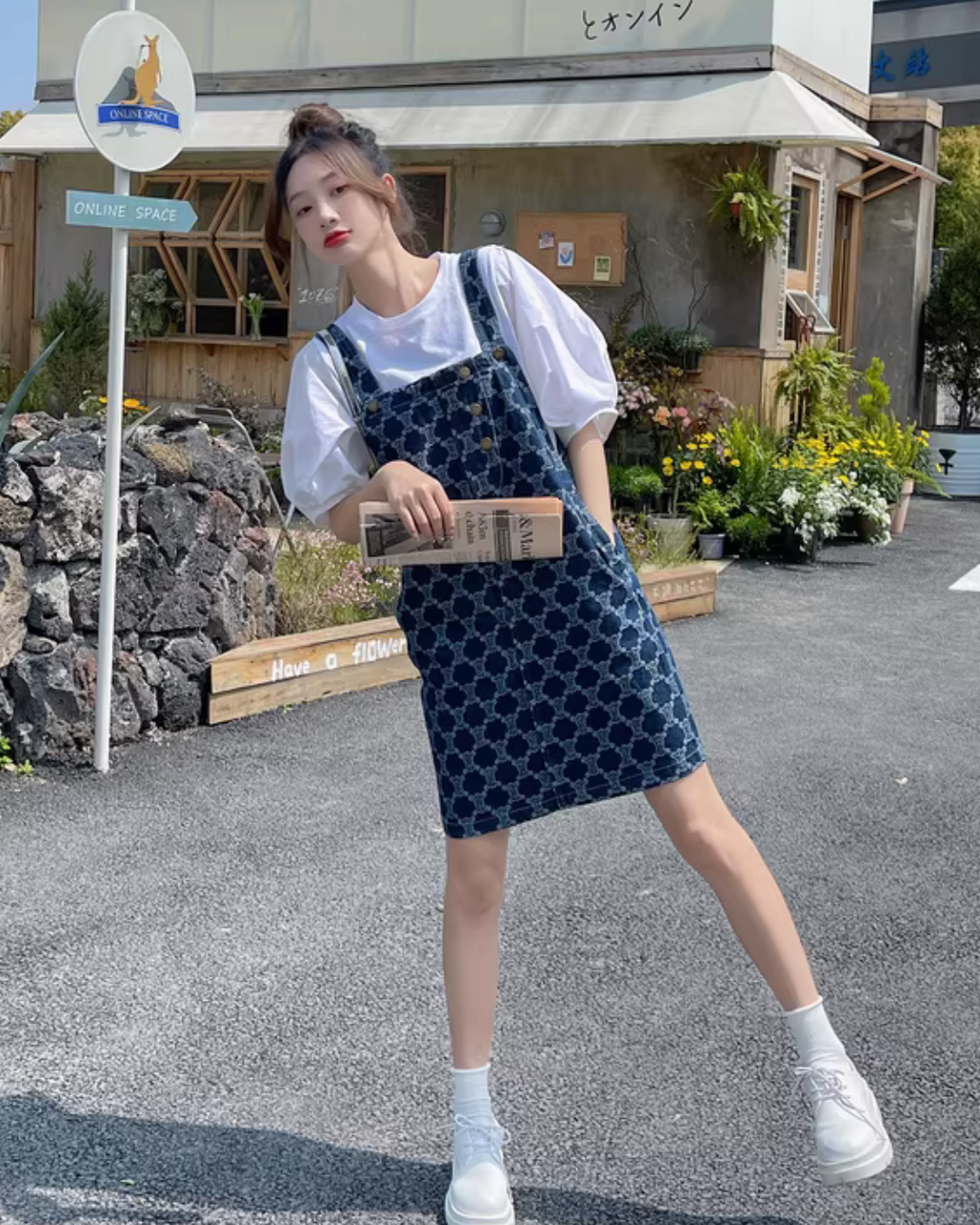 All-Over Print Denim Overall Skirt QAZ0094