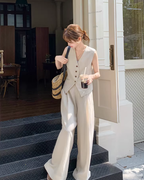 V-Neck Linen Vest / Wide Pants QAZ0091