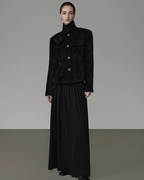 Stand Collar Black Coat UNS0024