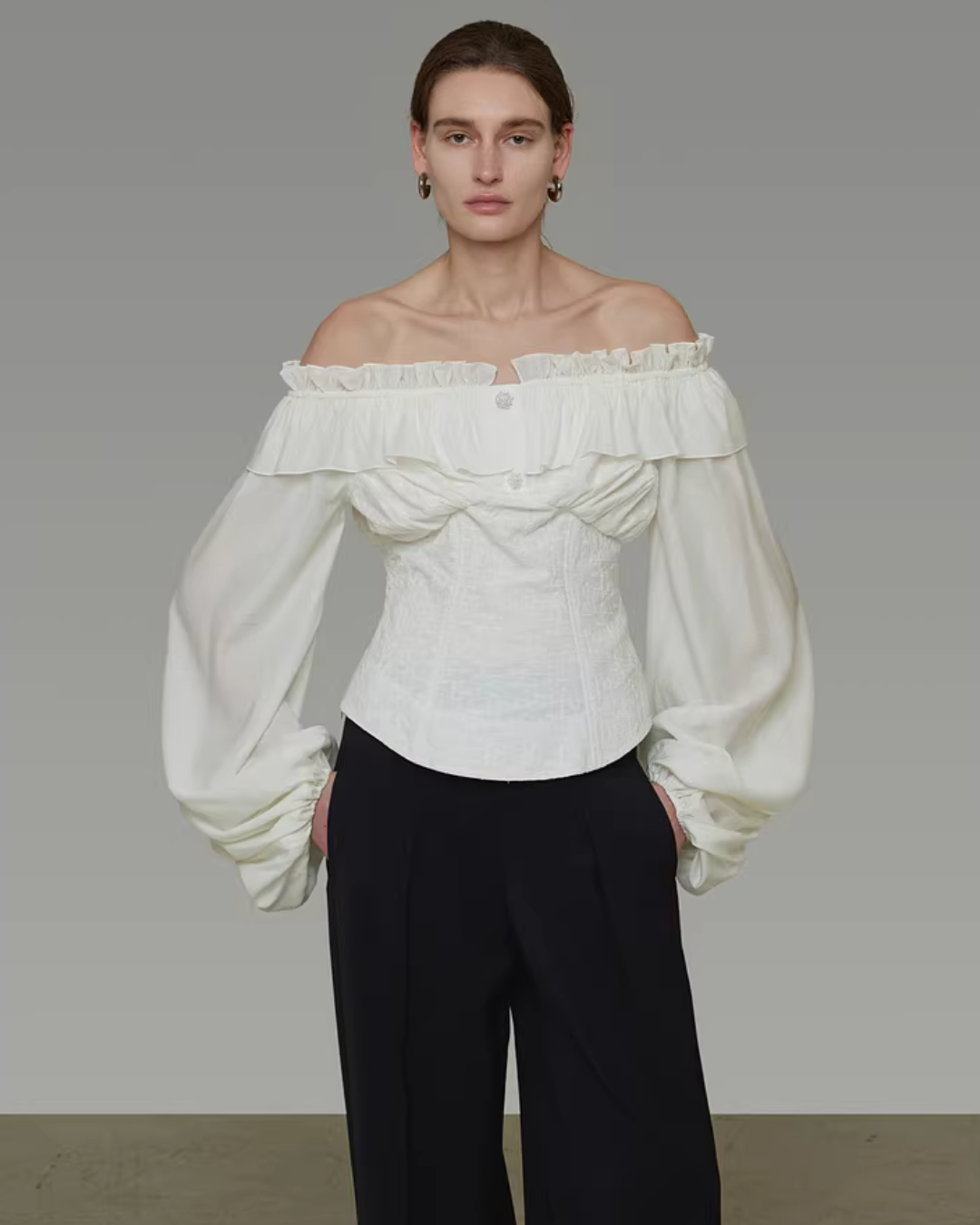 Double Ruffle Off-Shoulder Top UNS0053