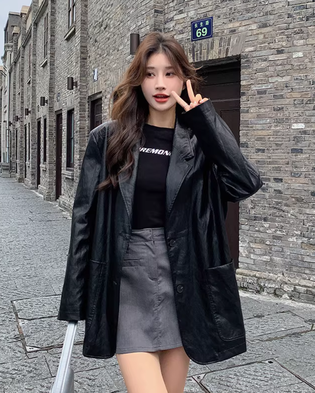 Fake Leather Oversized Jacket QAZ0055