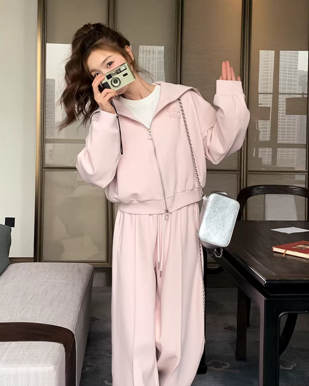 Pastel Pink Zip Hoodie / Sweatpants QAZ0014