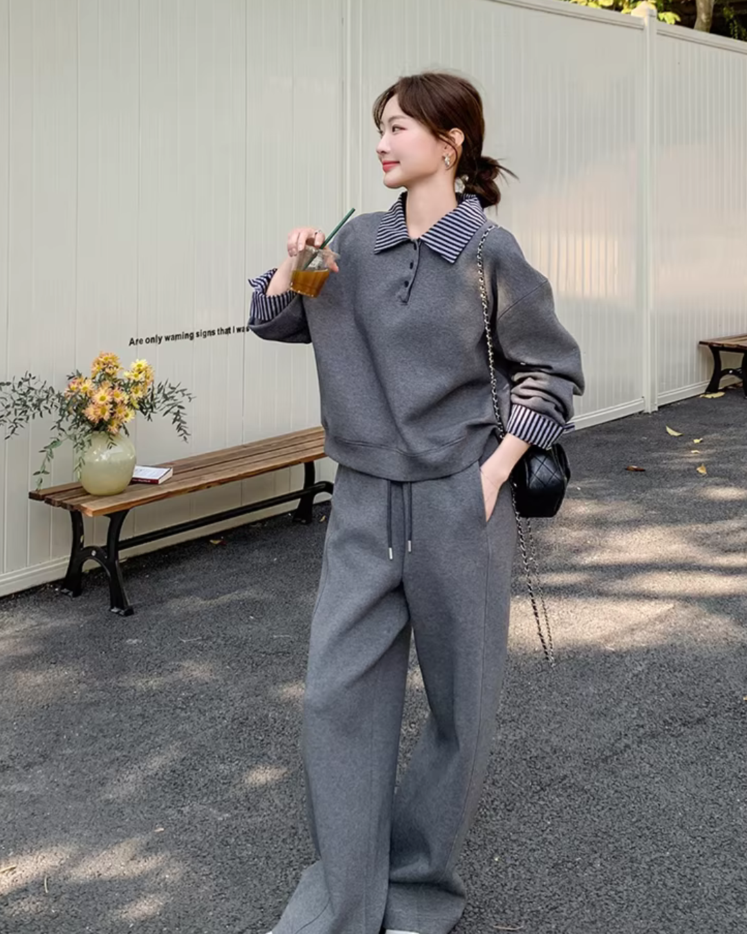 Stripe Switching Sweatshirt / Wide Pants QAZ0085